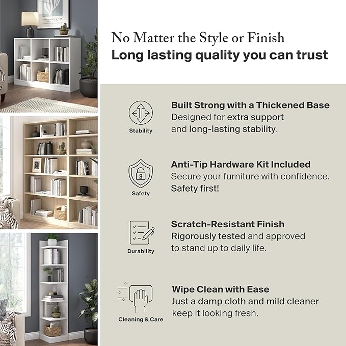 Bush Furniture Universal Tall 5 Shelf Bookcase in Platinum Gray, Vertical Storage and Display Bookshelf for Home Office or Living Room Organization