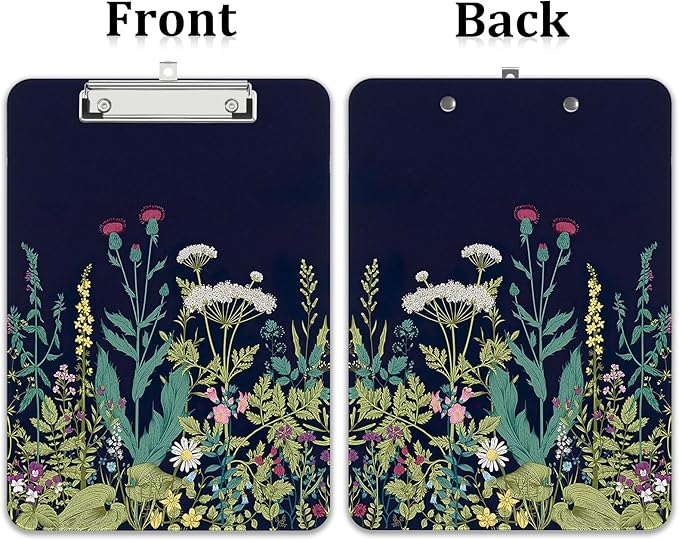 Rimilak Plastic Clipboards with Metal Clip, A4 Letter Size 9 x 12.5 in, Office Decorative for Students Women Men and Kids, Cute Custom Pattern, Night Flower