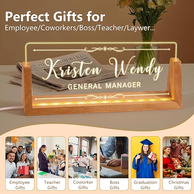 Ships Next Day, Custom Name Plate for Desk - Business Light Up Acrylic Desk Name Plate Personalized Elegant Office Gift for Boss Coworker Teacher Employee Appreciation Gift, Office Decor for Women Men