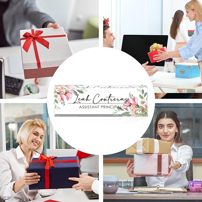 Personalized Custom Name Plate, Office Desk Decor for Women and Men, Employee Appreciation Gifts for Boss, Manager, Teacher, Nurse (Tender Flower)