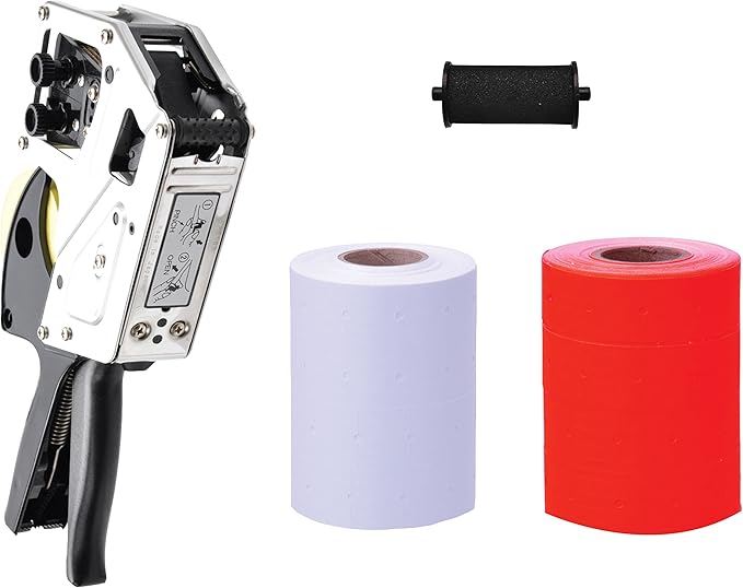 Kenco GL289/275 Labeling Gun - 8 Digits Top, 6 Digits Bottom, Includes 6,000 Labels & Free Ink Roller (White & Fluorescent Red)