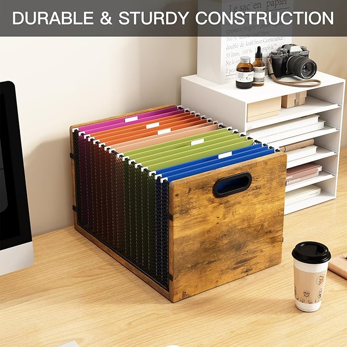 Hanging File Folder Organizer Filing Box with Handles File Organizer Holder for Desk Space-Saving Storage Bin for Letter Size – Open Design for Quick Access & Efficient Organization