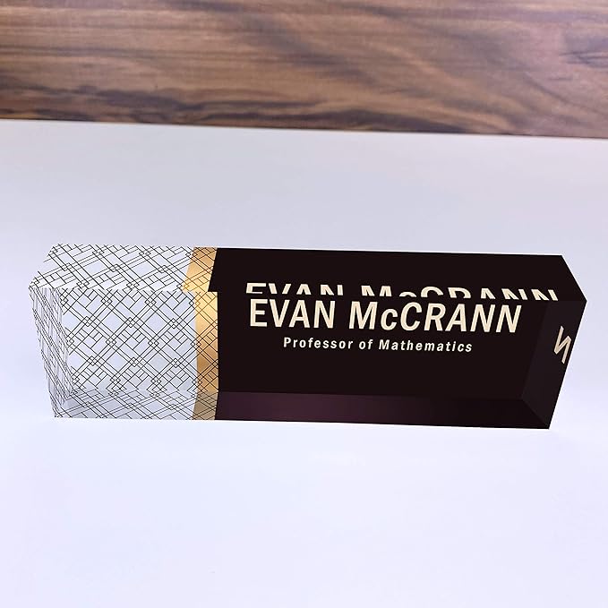 Artblox Personalized Name Plate for Desk | Net Design On Clear Acrylic Glass | Custom Plaque Desk Name Plate Personalized Your Name and Credentials Office Office Sign Engraved Plaque