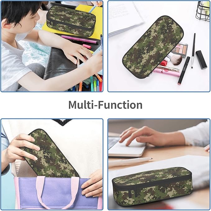 Camo Pencil Case for Kids Boys Girls, Big Capacity Green Pencil Pouch, Portable Pencil Box Stationery Storage Desk Pen Bag for School Office