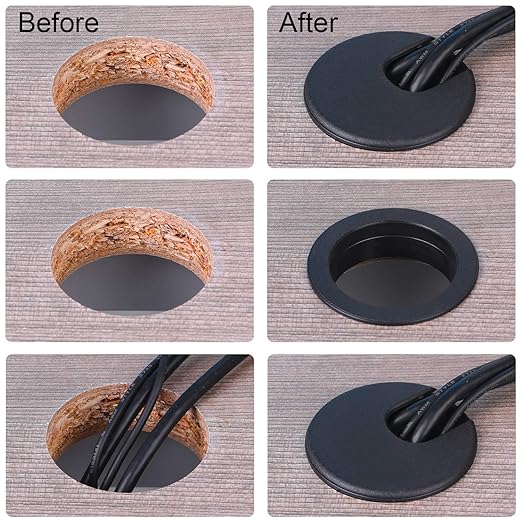 SATINIOR 10 Packs Desk Wire Cord Cable Grommets Cover Plastic PC Desk Cord Organizer Plastic Grommet Hole Cover for Arranging Managing and Hiding Office PC Desktop Cable(1.5 Inch, Black)