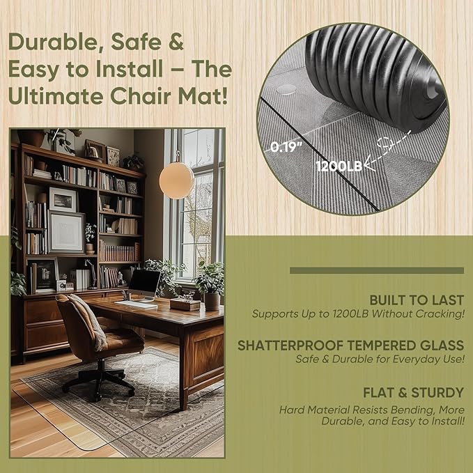 Furnbar Office Chair Mat for Carpet & Hardwood, Upgraded 29" x 42" Dual Use Tempered Glass Chair Mat for Chair and Footrest Under Desk