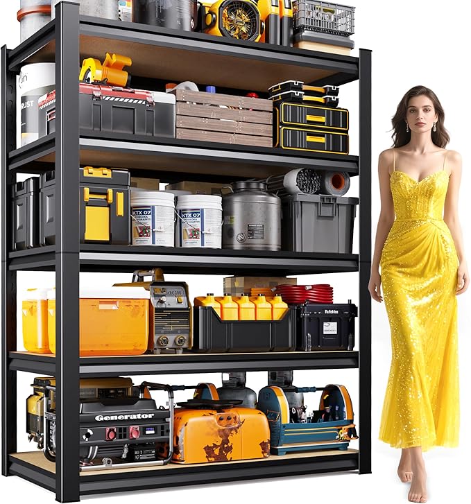 5-Tier Garage Shelving Heavy Duty Storage Shelves, Adjustable Metal Shelving Unit, Utility Garage Organizer Shelf for Basement, Pantry, Kitchen, Warehouse,Supermarket, 16" Dx35 Wx71 H, Black