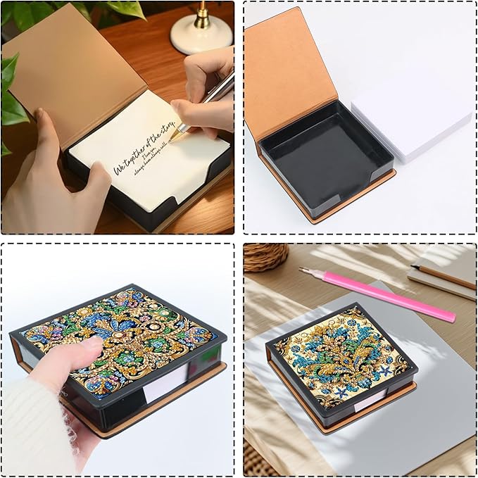 2 pcs Jewelry Diamond Painting Kit Note Box,Gold Memo Paper Storage Box Diamond Art,Sticky Note Holder Diamond Art,Diamond Painting Memo Pad For Office Desk. (Shining)