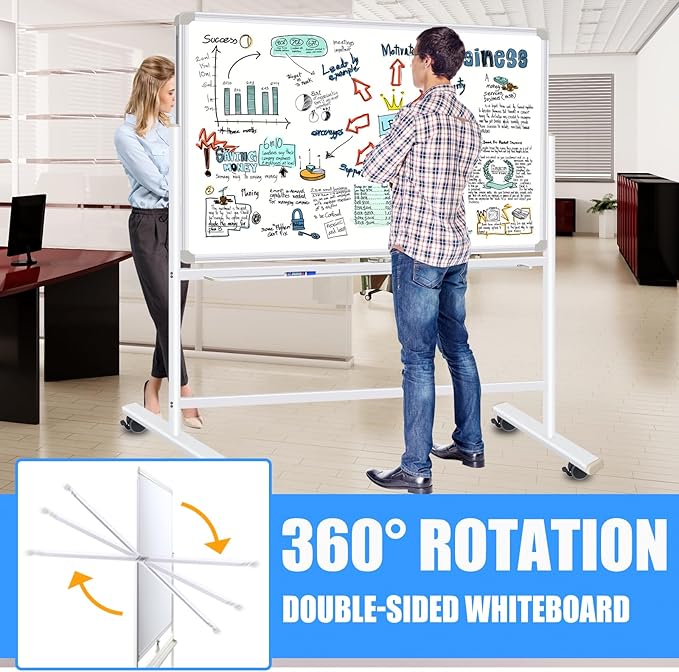 Dry Erase Board with Stand - 72x40 Double Sided Large Standing Whith Board, Mobile Whiteboard on Wheels for Home Classroom Office, Rolling Magnetic Whiteboard Easel for Meeting, Training
