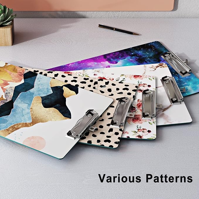 Cute Clipboard Wood Design Decorative A4 Letter Size Clip Boards for Classroom Office, Standard Size 9" x 12.5" with Low Profile Metal Clip - Abstract Scenery