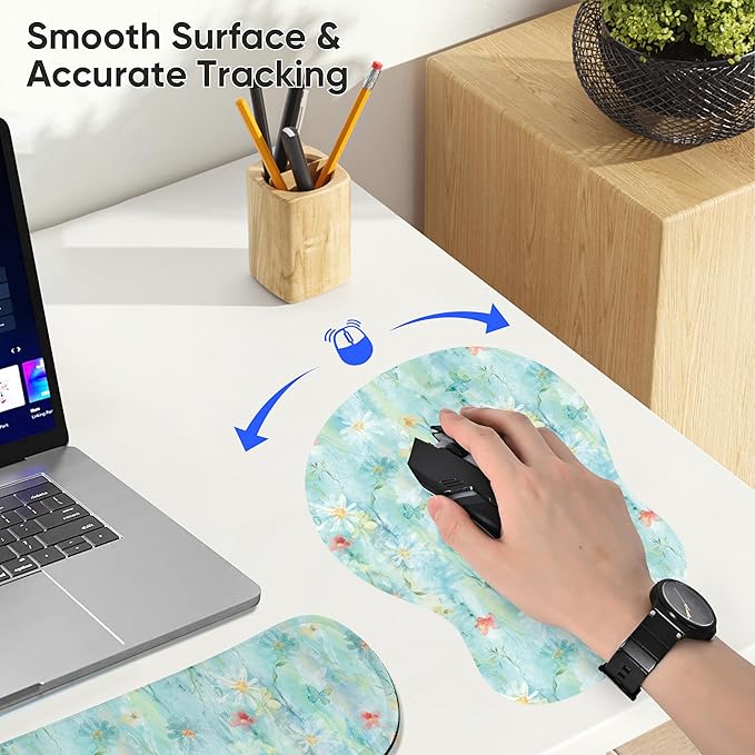 Wrist Rest Support for Mouse Pad Keyboard Set Circle Coaster Gaming Mouse Pad Ergonomic Gel Memory Foam Set for Computer, Laptop, Office, Pain Relief, Comfortably Typing Green KM-36