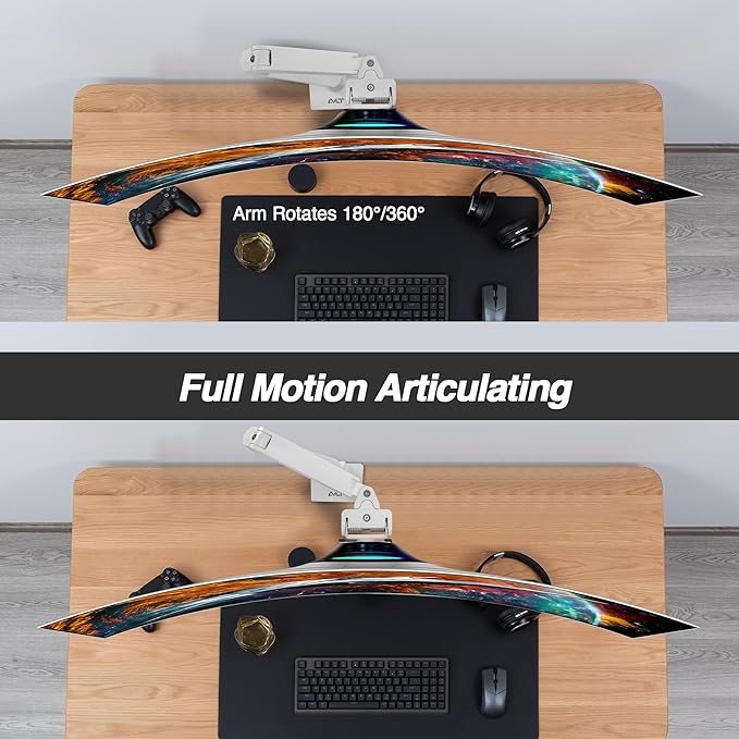 AVLT Single 34”-57” Monitor Arm Desk Mount fits One 44 lbs Heavy Duty Screen Full Motion Height Swivel Tilt Rotation Adjustable White Arm VESA 200x200 200x100 100x100 75x75