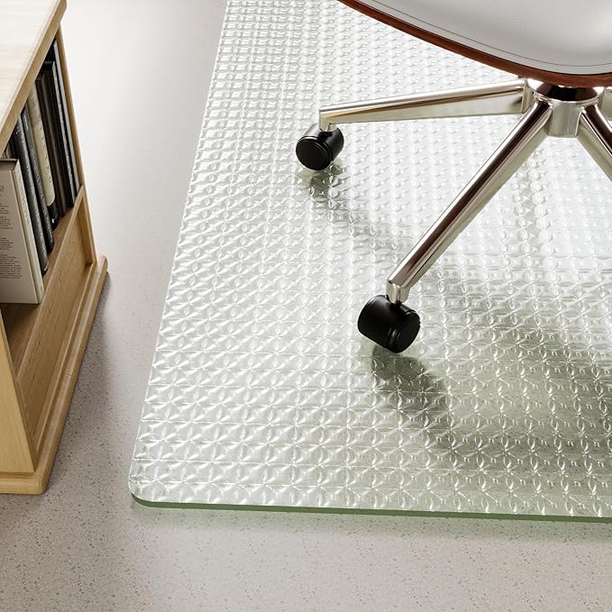 Koonmi Wave Glass Chair Mat 36"x46", Tempered Glass Office Chair Mat, Embossed Wave Pattern Chair Mats with Rounded and Polished Edges for Hardwood Floor, Carpet, Support 1200lbs