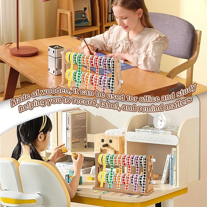 Wooden Label Dispenser Label Roll Holder Dispenser 13x4.5x8 inch Label Sticker Holder Organizer Sticker Roll Dispenser Label Stand for Label Rolls Table Home Office(Not Contain Label Tape)