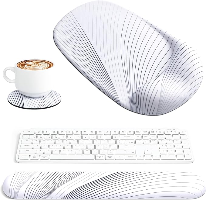 Ospelelf Wrist Rest for Keyboard and Mouse Ergonomic Mouse Pad with Wrist Support Memory Foam Wrist Rest for Computer Keyboard,3-in-1 Gel Mouse and Keyboard Pad for Office White