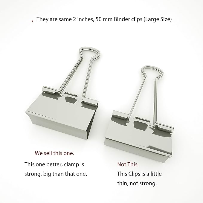 [15-PCS] Silver Large Binder Clips, Jumbo Metal Clamp 2" / 50 mm (Silver, 15-PCS)