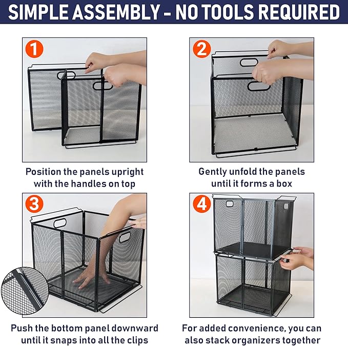 Dasher Products Hanging File Organizer Letter Size, Black Metal Mesh File Crate for Hanging Folders, Portable Document Folder Holder and Filing Bin. Ideal for Office, Home, and School Organization