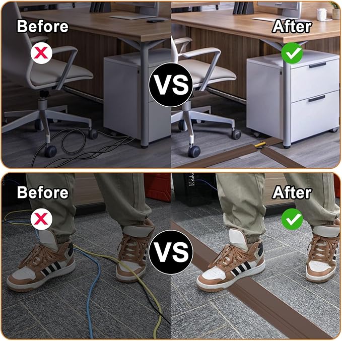 Eapele 4 ft Floor Cord Cover Heavy Duty Cable Protector, Cord Covers for Wires on Floor, Floor Cable Cover Easy to Unroll Prevent Trip Hazard for Home Office or Outdoor Settings (Brown)
