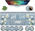 Ergonomic Keyboard Wrist Rest and Mouse Pad Wrist Rest Set,Dreamy Daisy Vintage Wood Board Live Laugh Love Large XXL Gaming Desk Mat 31.5"x 11.8",Non-Slip Base, Memory Foam,Easy Typing Pain Relief