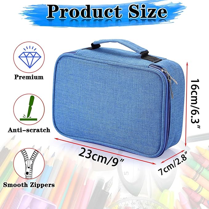 BTSKY® High Capacity Zipper Pens Pencil Case- Multi-Functional Stationery Pencil Pouch 72 Slots Colored Pencil Case Portable Pencil Bags With 2 Removable Sleeves(Blue)