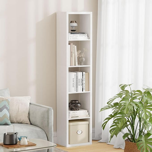 5 Cube Storage Organizer Single Row, Cube Shelf with Heavy-Duty Thick Boards, 13.31" L x 9.37" W x 60.55" H, Smooth Easy-Clean Panels, Simple Assembly, for Living Room Bedroom Office, White
