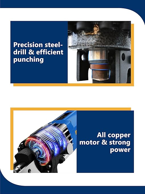 AMZCNC 110V 1200W Electric Hydraulic Hole Puncher Φ1/4"-4/5" Punching Machine Metal Hole Punch with Carbon Brush 5 Dies for Iron Copper Aluminum Plate Angle Steel