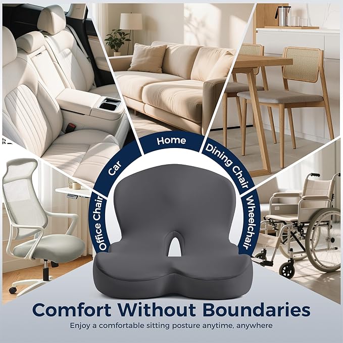 Seat Cushion, Office Chair Cushions for Tailbone Relief, Seat Cushions for Office Chair with L-Shaped Ergonomic Design, Memory Foam Chair Cushion for Long Sitting Office Worker(Dark Gray)