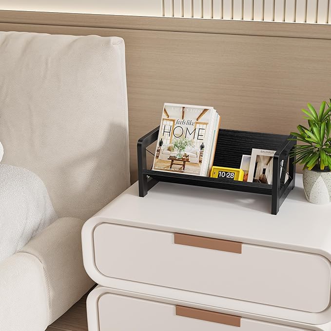 ELITEROO Desk Bookshelf, Small Book Shelf, Wooden Desktop Bookcase, Tilting Table Top Bookshelf for Home Office, for Book Display, Cookbook Storage, Kids Reading, Black