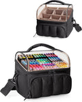 Quilted Marker Organizer Case Holds 180 Markers, Marker Storage Organizer Bag with Dividers and Multiple Pockets (Bag Only), Black