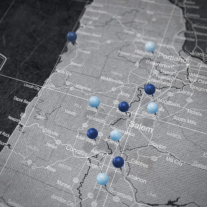 Push Pin Oregon Map Board - With Push Pins to Mark Oregon Travels - Handmade in Ohio, USA - Design: Modern Slate