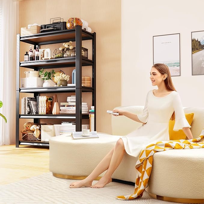 5-Tier Garage Shelving Heavy Duty Storage Shelves, Metal Adjustable Shelving Unit, Utility Garage Organizer Shelf for Basement, Pantry, Kitchen, Warehouse, 31.5" W x 13.8" D x 71.2" H, Black