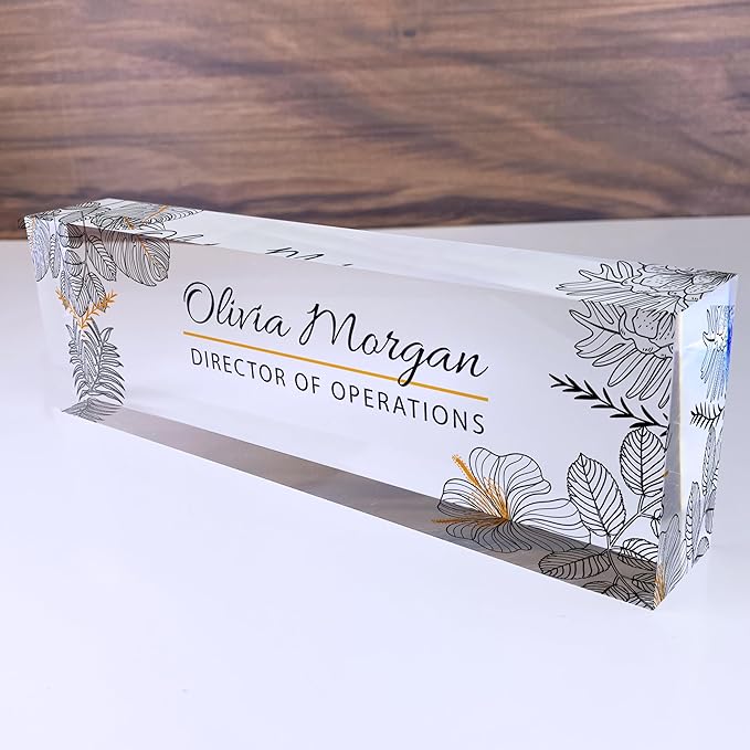 ARTBLOX | Personalized Name Plate for Desk, Custom Name Plate, Office Sign, Acrylic Desk Decor, Floral Name sign, Realtor Gift