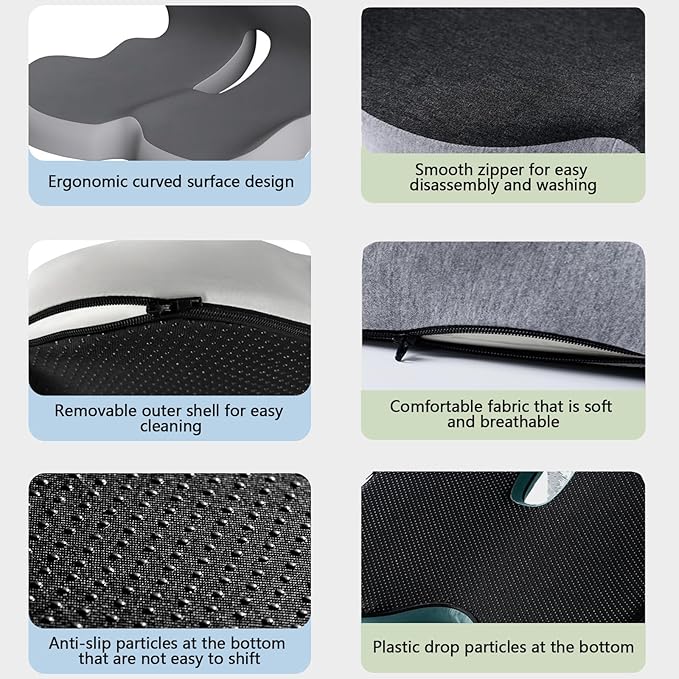 Celina Orthopedic Cushion, Celina Seat Cushion - Car Cushion with L Shaped Ergonomic Design, Memory Foam Seat Cushion for Office Chair, Car and Gaming Seat (Light Gray)