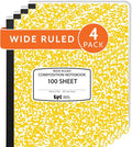 EPI 4 Pack - Yellow Marble Composition Notebook - Wide Ruled 200 Page Note Book - 9.75 x 7.5 Inch Hardcover Journal with Sewn Binding for Secure Pages - Classroom Back To School Supplies