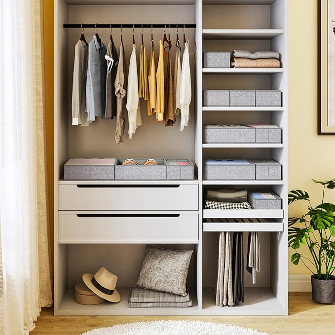 DIMJ Drawer Organizers - 12 Pack Foldable Closet & Sock Organizers, Fabric Dresser Drawer Dividers for Clothes, Underwear, Bras, Socks