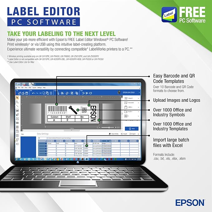 LABELWORKS Epson LW-Z5010PX-B Industrial Label Maker and Bonus Bulk 1" Black on White Vinyl Tape - Complete Printer Kit with Accessories, Bulk Label Roll B224VTBWPX, Desktop Printer