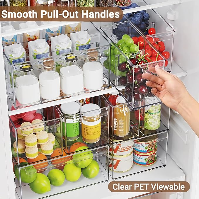 Clear Plastic Storage Bins 6 Pack, Stackable Storage Containers with Dividers, Tall 6" Thicken Storage Drawer Organizer Boxes for Pantry Kitchen Cabinets Fridge Vanity Makeup Craft C6-3