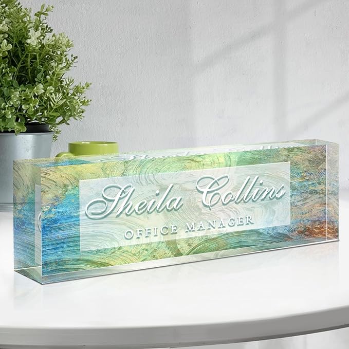 Custom Acrylic Name Plate for Desk, Employee Appreciation Gifts, Office Decor, Personalized, Funny Gifts for Coworkers Boss Teacher (Oil Painting)