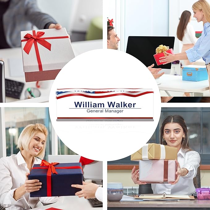 Personalized American Flag Name Plate for Office Desk - Gifts for Boss, Men, Employee Appreciation, Office Decor (US Flag 2)