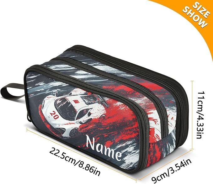 Custom Racing Car Truck Pencil Case Box Boys Girls Personalized Name Large Pencil Pouch Stationery Pen Bag Organizer for Kids Adults School Office