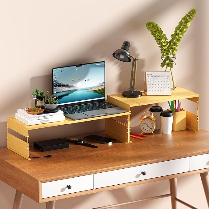 Adjustable Metal Bedside Shelf – Stackable Shelf for Bedroom, Living Room, Office, Space-Saving Storage Organizer, Easy Assembly，Sleek Matches Any Decor(2PACKS/Burlywood)