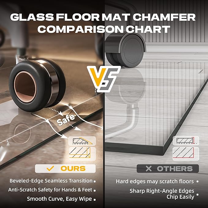 [Tempered Glass] 50“x44” Beveled Edge Glass Chair Mat with Polished Edge Clear Office Chair Mat, Glides Smoothly, Suitable for Carpet or Hardwood Floors