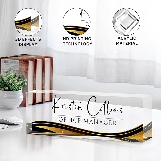 Custom Name Plate for Desk, Personalized Desk Name Plate on Clear Acrylic Glass, Appreciation Gifts for Teacher Employee Boss Coworkers Nurse, Office Desk Accessories for Women Men (Sable)