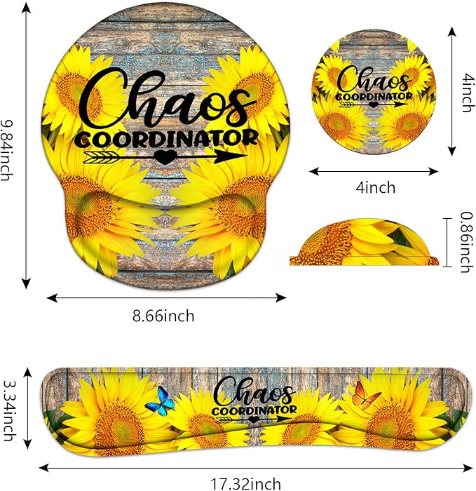 Keyboard Wrist Rest and Mouse Pad Wrist Support Set with Coasters, Chaos Coordinator Wrist Mouse Pad with Non-Slip PU Base for Computer Laptop Home Office Working Studying Easy Typing & Pain Relief