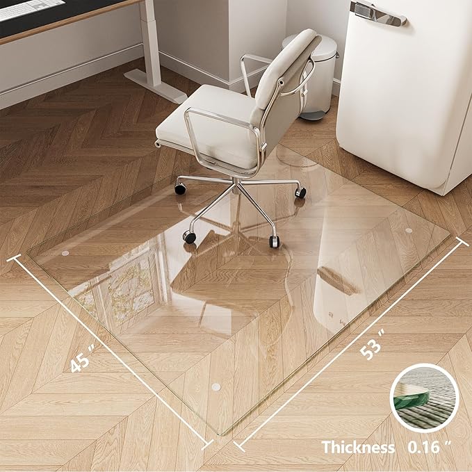 Koonmi Chair Mat for Carpet, Tempered Glass 45"x53" Office Chair Mat, Glass Chair Mats Protector with Rounded and Polished Edges, Ideal for Hardwood Floor, Wooden Floor, Carpet, Desk Rolling Chair