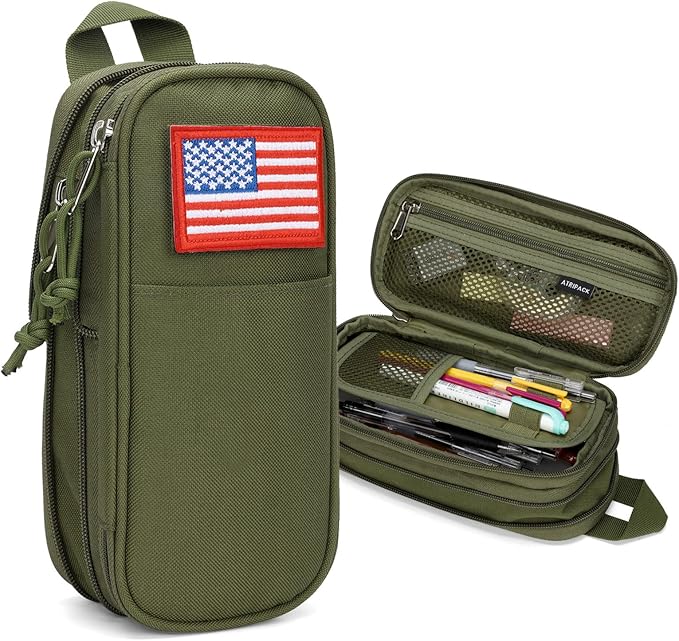 ATRIPACK Pencil Case Big Capacity High Large Storage Tactical Small Tool Pouch Bag Marker Pen Case Stationery Bag Travel Holder School College Office Organizer for Kids Men Women Adult Teens (Green)