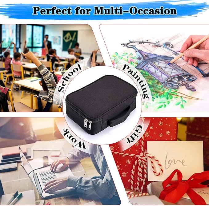 BTSKY® High Capacity Zipper Case- Multi-Functional for Stationery and Pencil, 72 Slots Colored Portable Bags With 2 Removable Sleeves(Black)