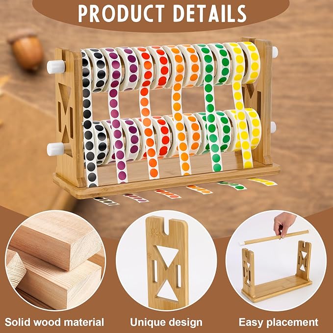 Wooden Label Dispenser Label Roll Holder Dispenser 13x4.5x8 inch Label Sticker Holder Organizer Sticker Roll Dispenser Label Stand for Label Rolls Table Home Office(Not Contain Label Tape)