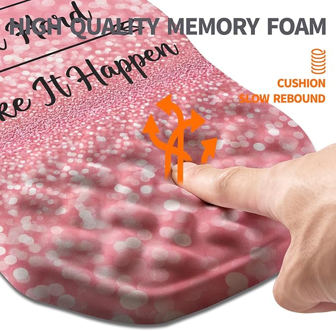 Ergonomic Slope Mouse Pad Wrist Support, Wrist Rest Mousepad for Carpal Tunnel Pain Relief with Massage Bulge and Slow Rebound Memory Foam (12x8 inch, Pink Stay Positive)