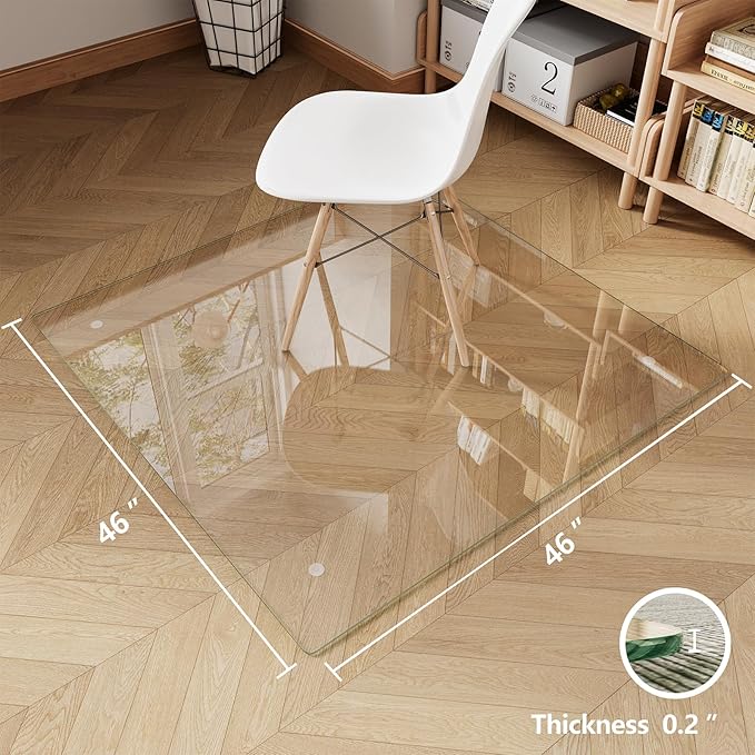 Koonmi Glass Chair Mat for Carpet, Tempered Glass 46"x46" Office Chair Mat, Glass Chair Mats with Rounded and Polished Edges, Ideal for Hardwood Floor, Carpet, Office, Desk, Rolling Chair